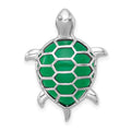 Sterling Silver Rh-plt Polished Dyed Jade Quartz Turtle Chain Slide Pendant