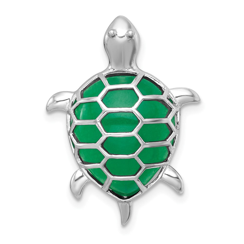 Sterling Silver Rh-plt Polished Dyed Jade Quartz Turtle Chain Slide Pendant
