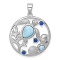 Sterling Silver RH-plated Polished Larimar and Blue CZ Sealife Pendant