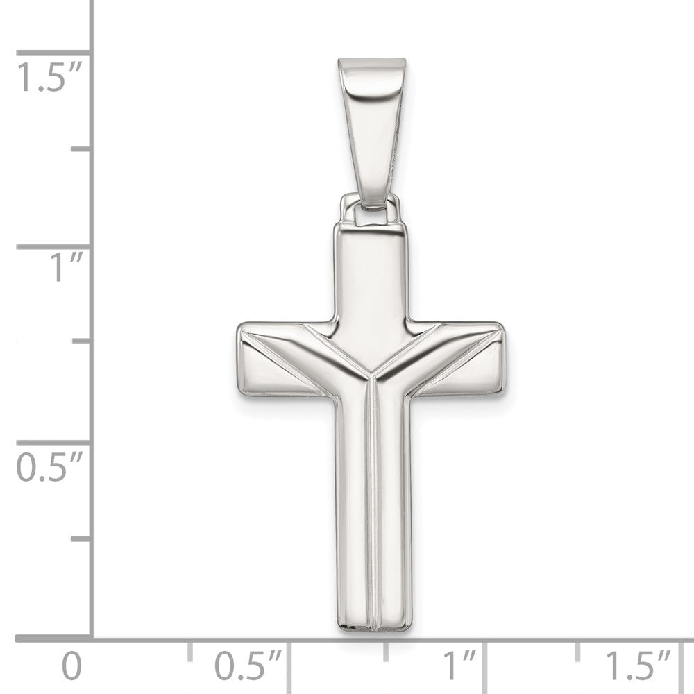 Sterling Silver Polished and Grooved Cross Pendant