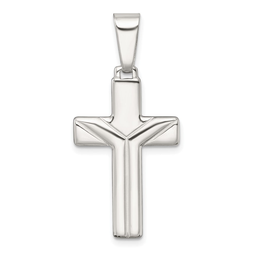 Sterling Silver Polished and Grooved Cross Pendant