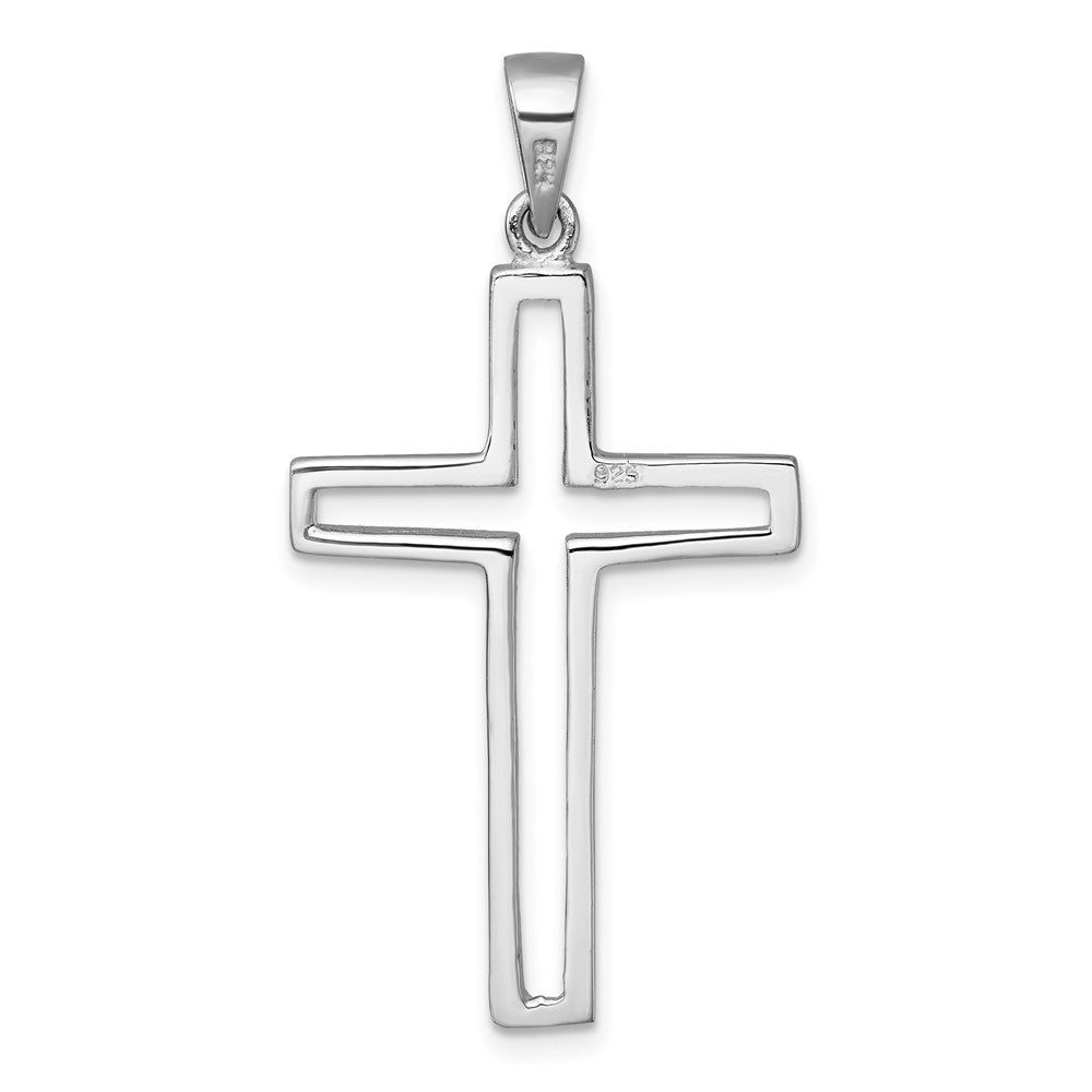Sterling Silver Rhodium-plated Polished Cutout Cross Pendant