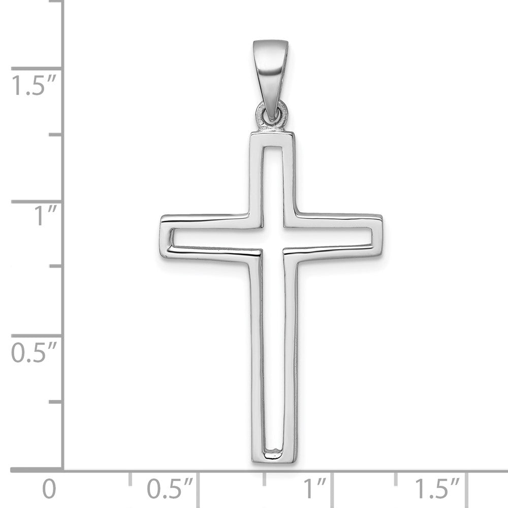 Sterling Silver Rhodium-plated Polished Cutout Cross Pendant