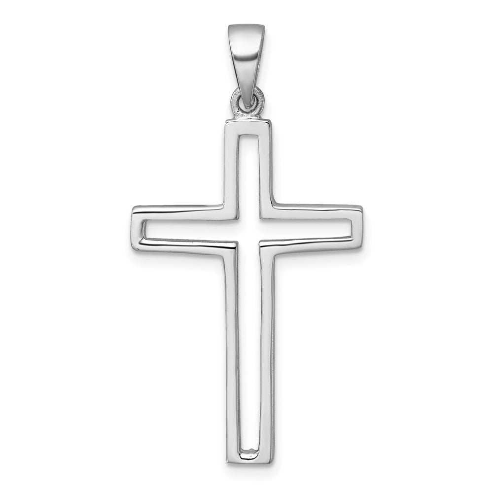 Sterling Silver Rhodium-plated Polished Cutout Cross Pendant