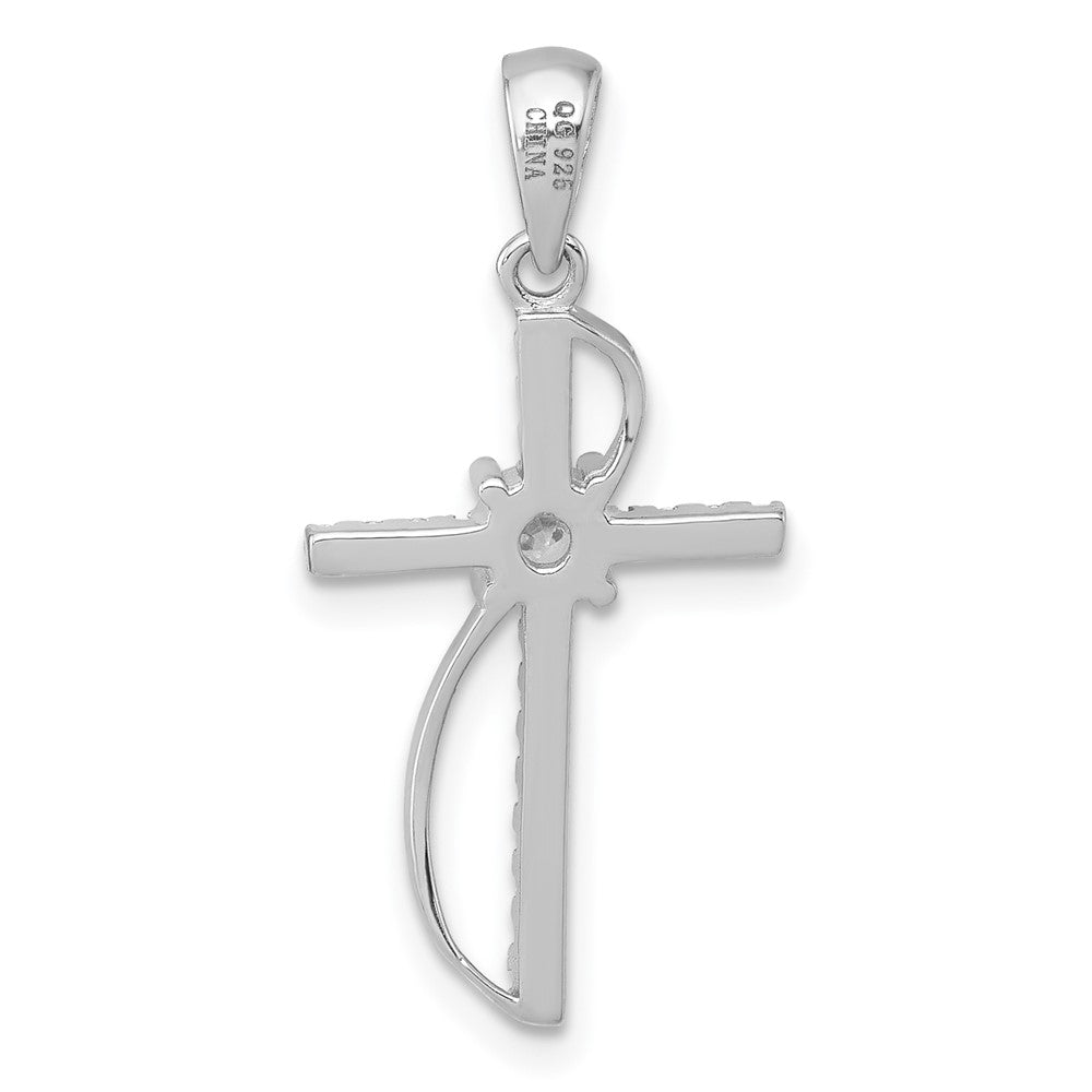 Sterling Silver RH-plated Polished Fancy CZ Latin Cross Pendant