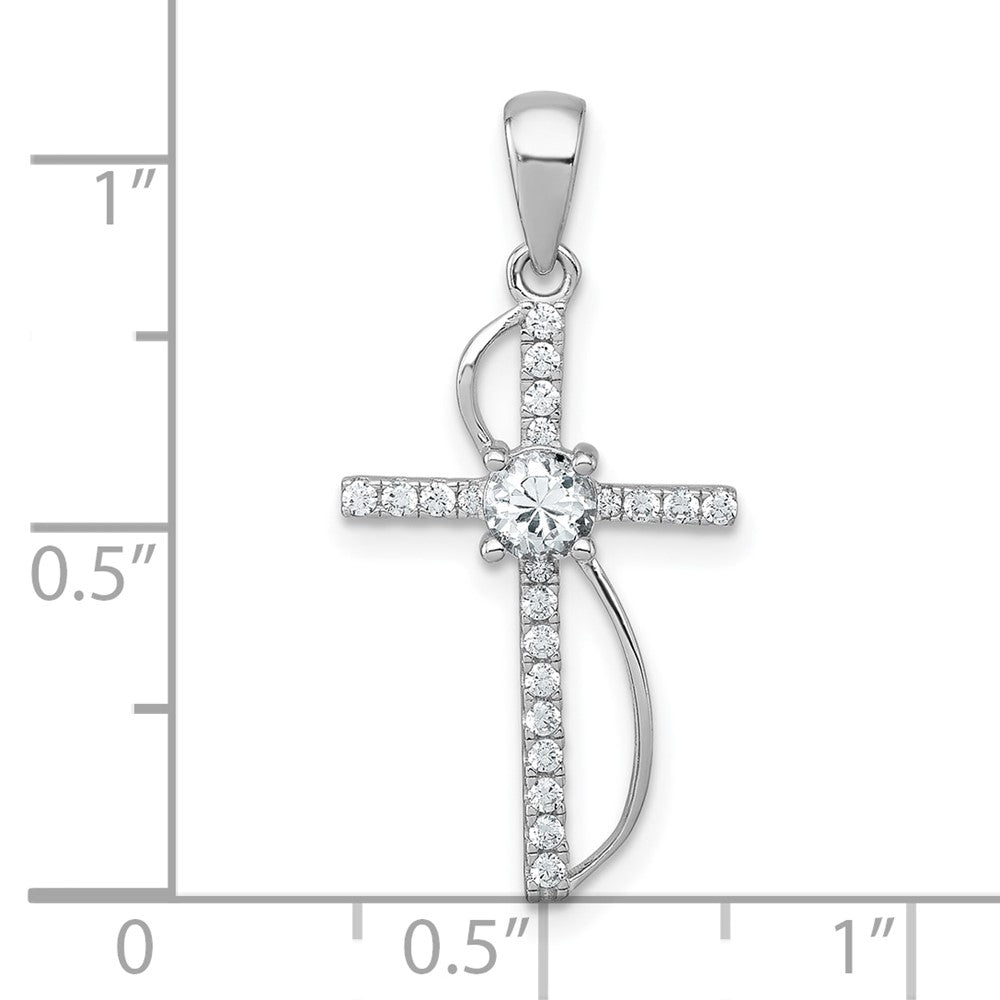Sterling Silver RH-plated Polished Fancy CZ Latin Cross Pendant