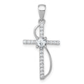 Sterling Silver RH-plated Polished Fancy CZ Latin Cross Pendant