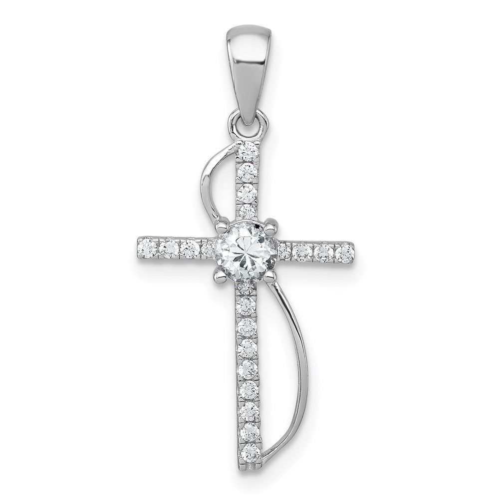 Sterling Silver RH-plated Polished Fancy CZ Latin Cross Pendant