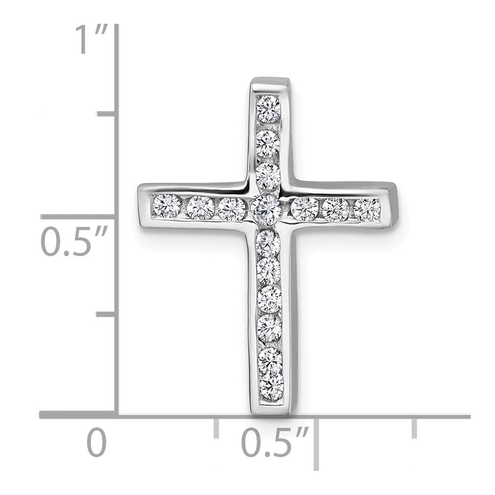 Sterling Silver Rhodium-plated Polished CZ Cross Chain Slide Pendant