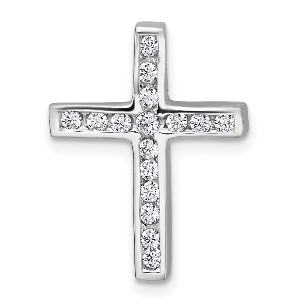 Sterling Silver Rhodium-plated Polished CZ Cross Chain Slide Pendant