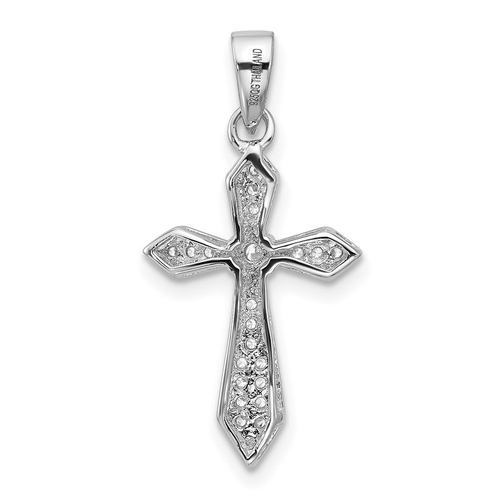 Sterling Silver Rhodium-plated CZ Pointed Cross Pendant