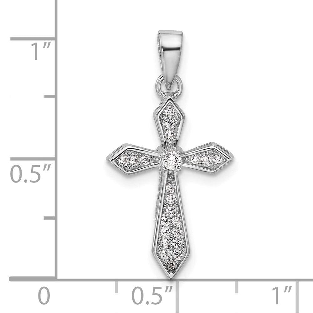 Sterling Silver Rhodium-plated CZ Pointed Cross Pendant