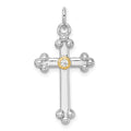 Sterling Silver RH-pl w/14k Accent Polished CZ Budded Cross Pendant