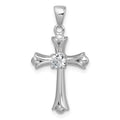 Sterling Silver Rhodium-plated Fleur de Lis CZ Cross Pendant