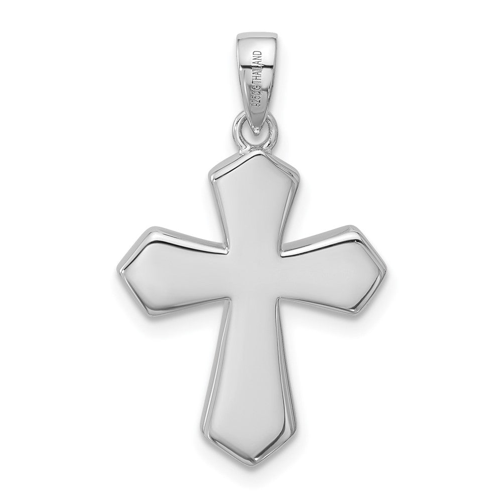 Sterling Silver Rhodium-plated Black Enamel Cross Pendant