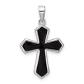 Sterling Silver Rhodium-plated Black Enamel Cross Pendant
