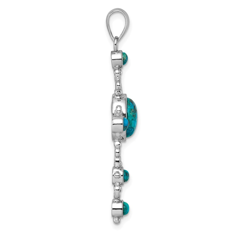 Sterling Silver RH-plated Compressed Turquoise Fancy Cross Pendant