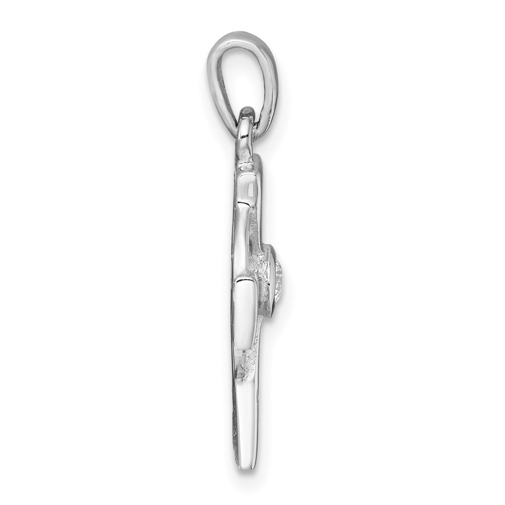 Sterling Silver Rhodium-plated Polished CZ Celtic Cross Pendant