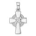 Sterling Silver Rhodium-plated Polished CZ Celtic Cross Pendant