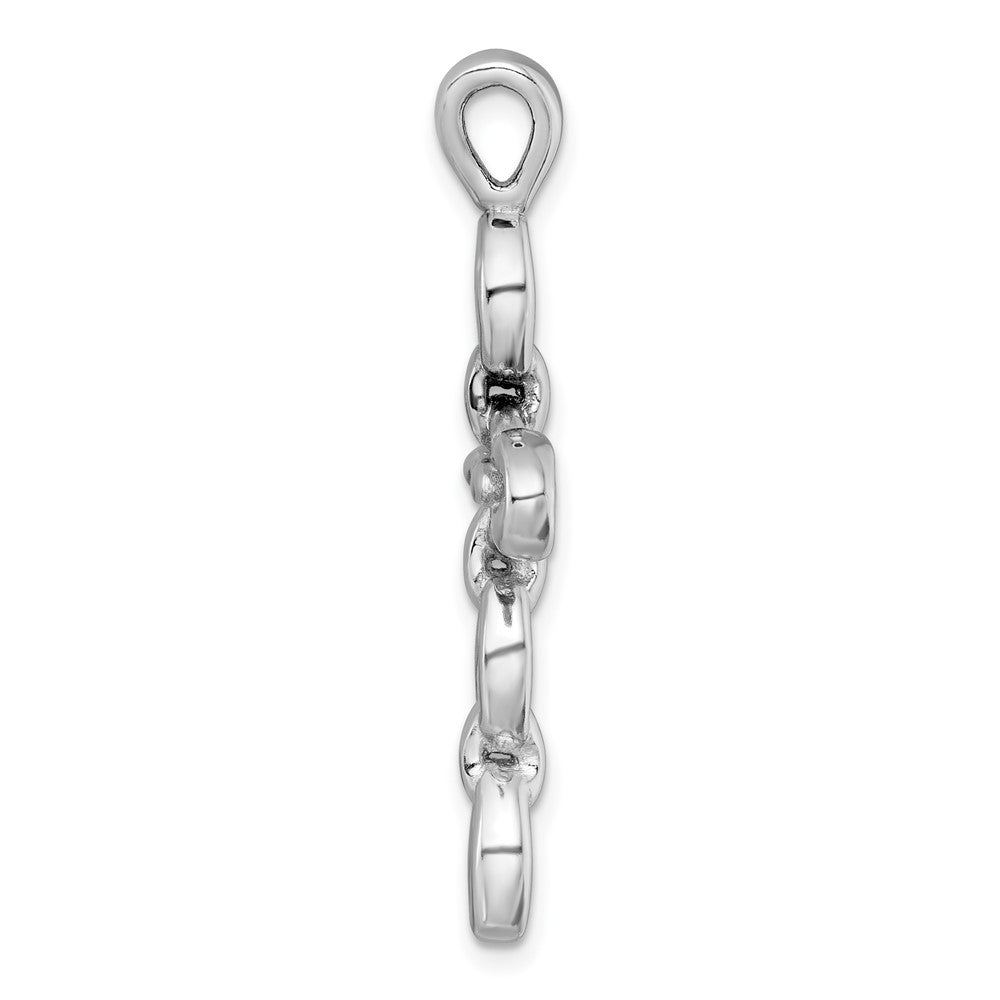 Sterling Silver RH-plated Polished Puffed Mariner/Anchor Link Cross Pendant