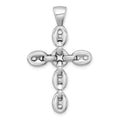 Sterling Silver RH-plated Polished Puffed Mariner/Anchor Link Cross Pendant
