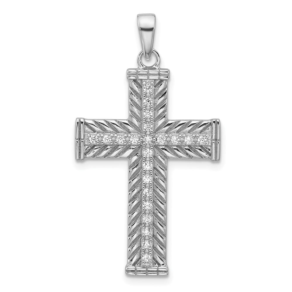 Sterling Silver Rhodium-plated CZ Cross Pendant