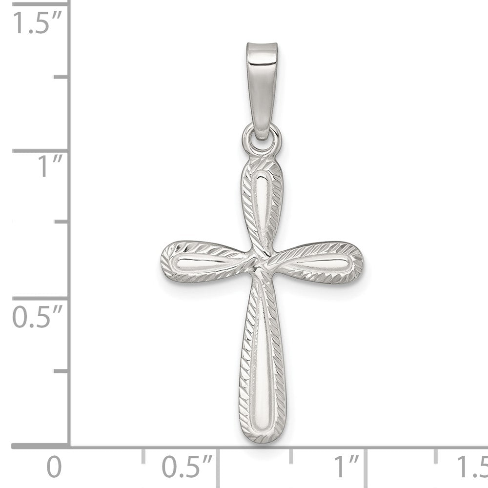 Sterling Silver Polished and Diamond-cut Cross Pendant