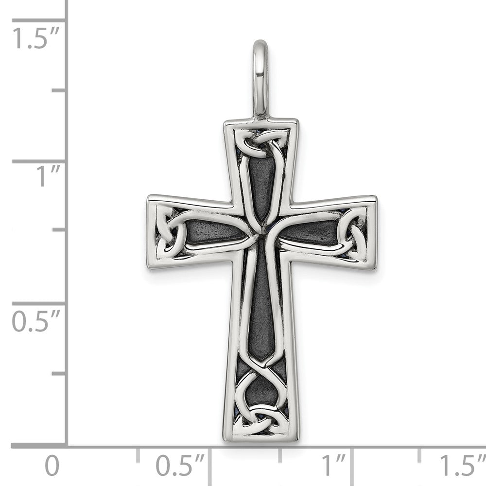 Sterling Silver Antiqued Polished Cross Pendant