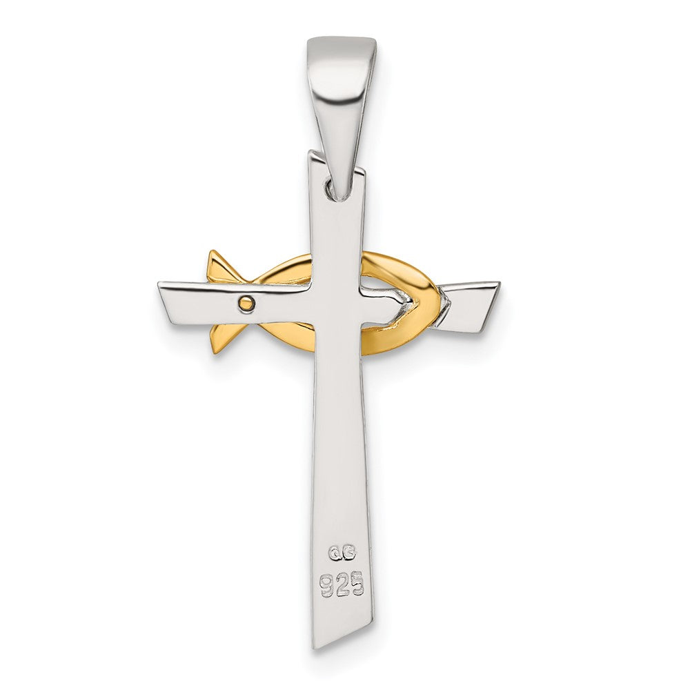 Sterling Silver Gold-tone Cross with Ichthus Fish Pendant