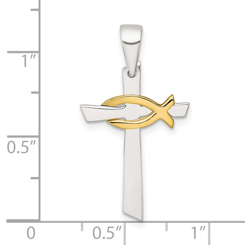 Sterling Silver Gold-tone Cross with Ichthus Fish Pendant