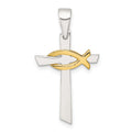 Sterling Silver Gold-tone Cross with Ichthus Fish Pendant