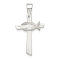 Sterling Silver Polished Cross with Brushed Ichthus Fish Pendant