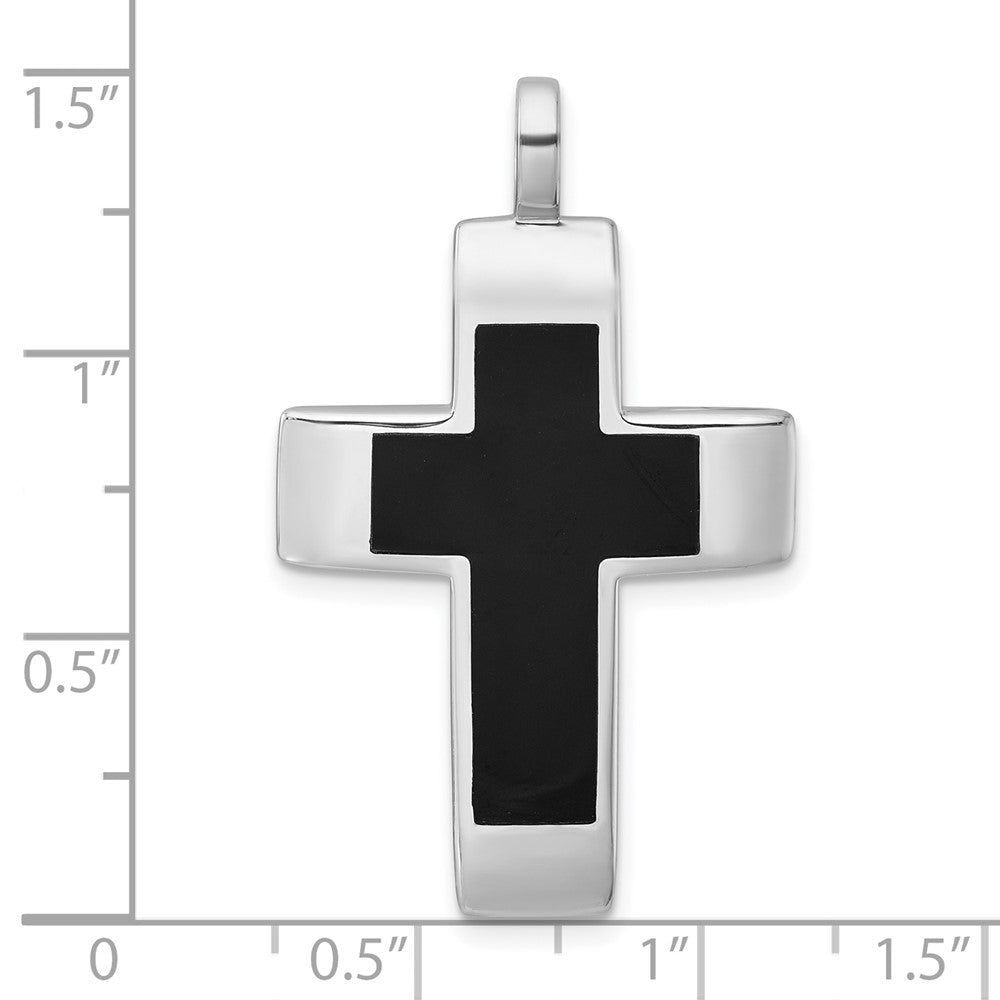 Sterling Silver Rhodium-plated Polished Black Resin Cross Pendant