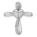 Sterling Silver Rhodium-plat Polished CZ Heart Cross Chain Slide Pendant