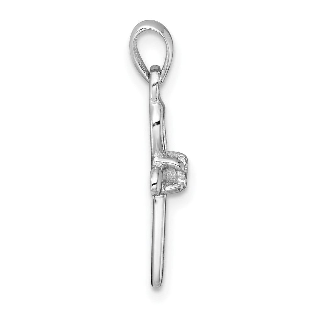 Sterling Silver Rhodium-plated Polished CZ Ankh Cross Pendant