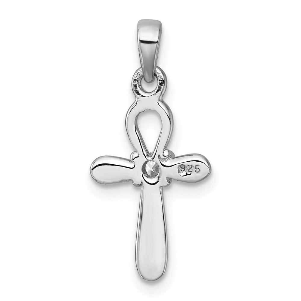 Sterling Silver Rhodium-plated Polished CZ Ankh Cross Pendant