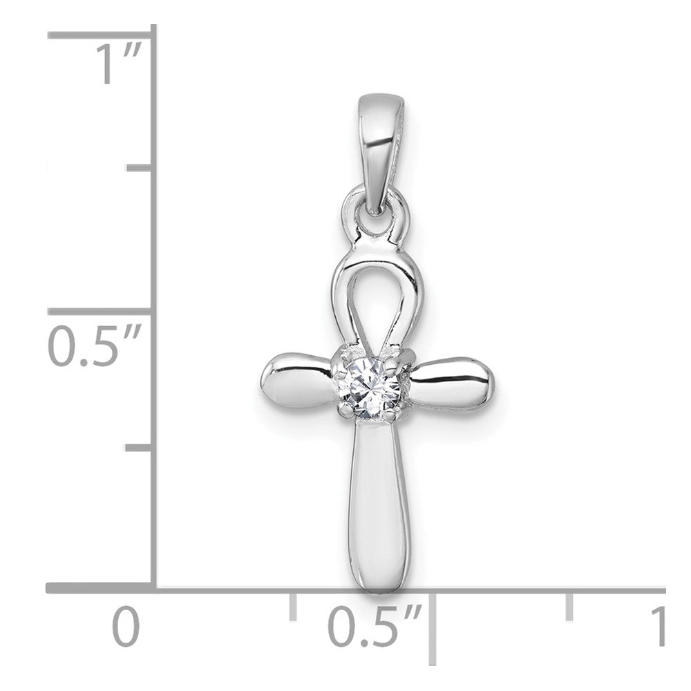 Sterling Silver Rhodium-plated Polished CZ Ankh Cross Pendant