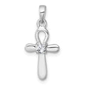 Sterling Silver Rhodium-plated Polished CZ Ankh Cross Pendant