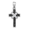 sterling Silver Rhodium-plated Black And White Crystal Cross Pendant