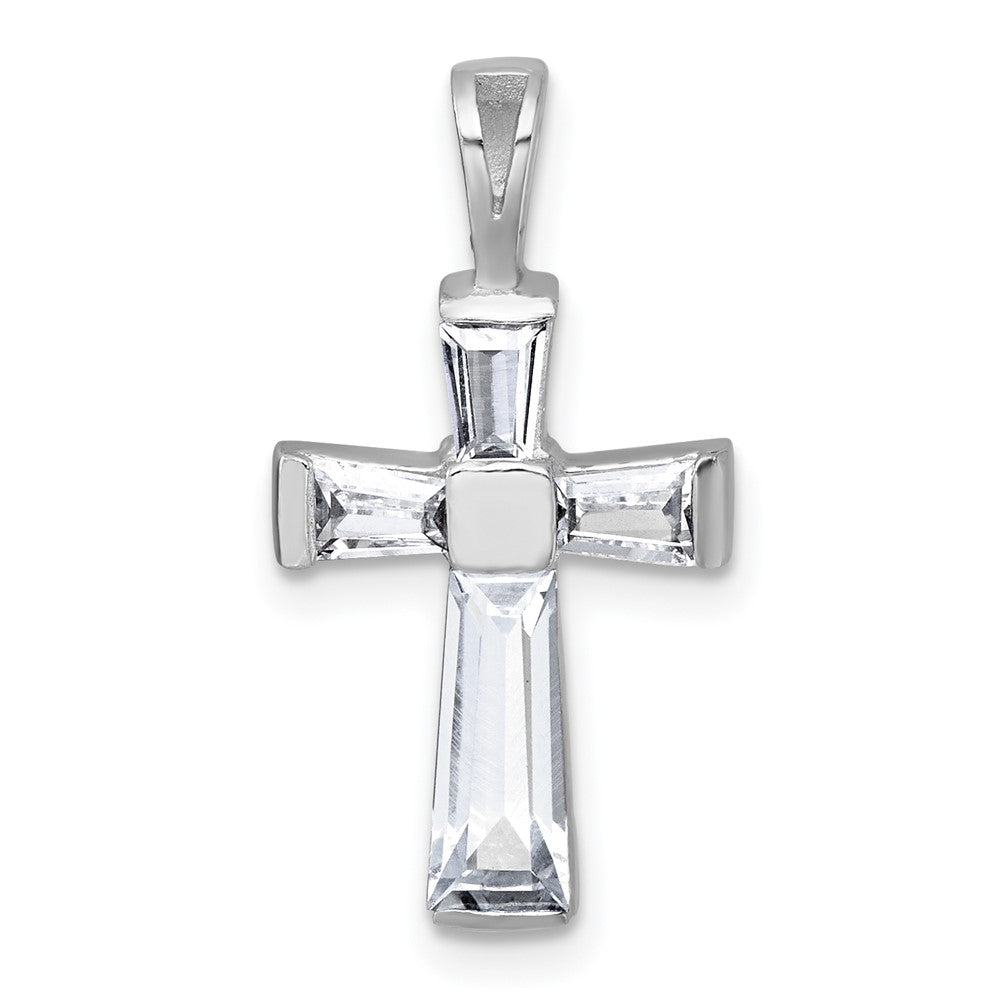 Sterling Silver Rhodium-plated Polished CZ Cross Pendant