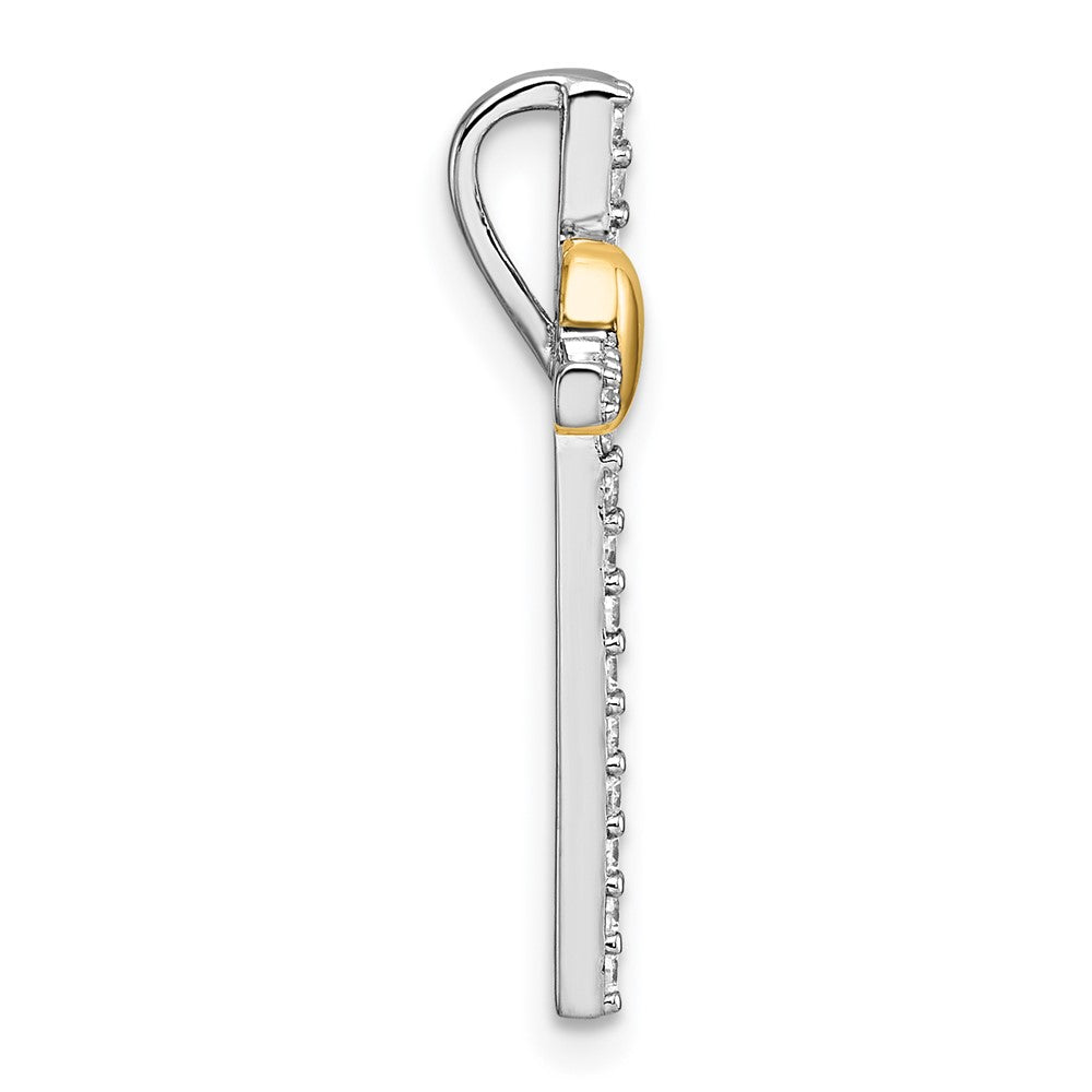 Sterling Silver Rhod/Gold-plat Polished CZ Heart Cross Chain Slide Pendant
