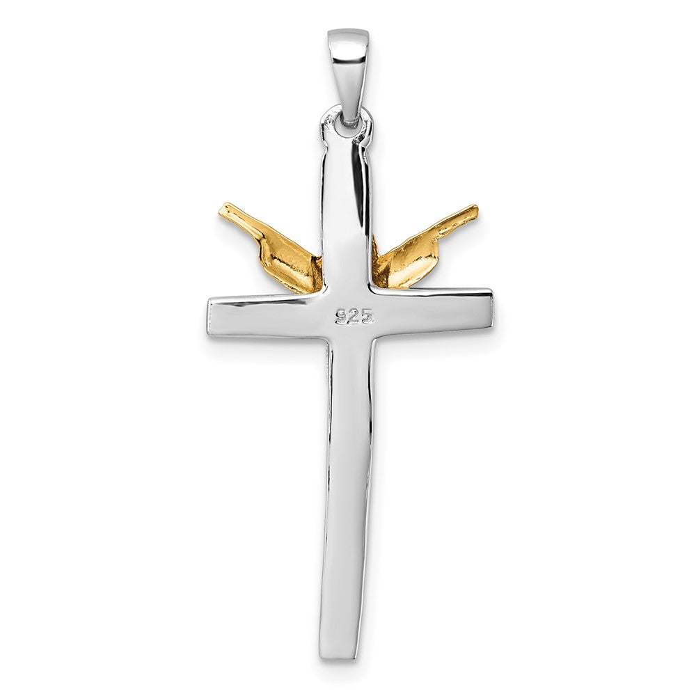 Sterling Silver RH-plated Gold-tone Crucifix with Raised Arms Pendant