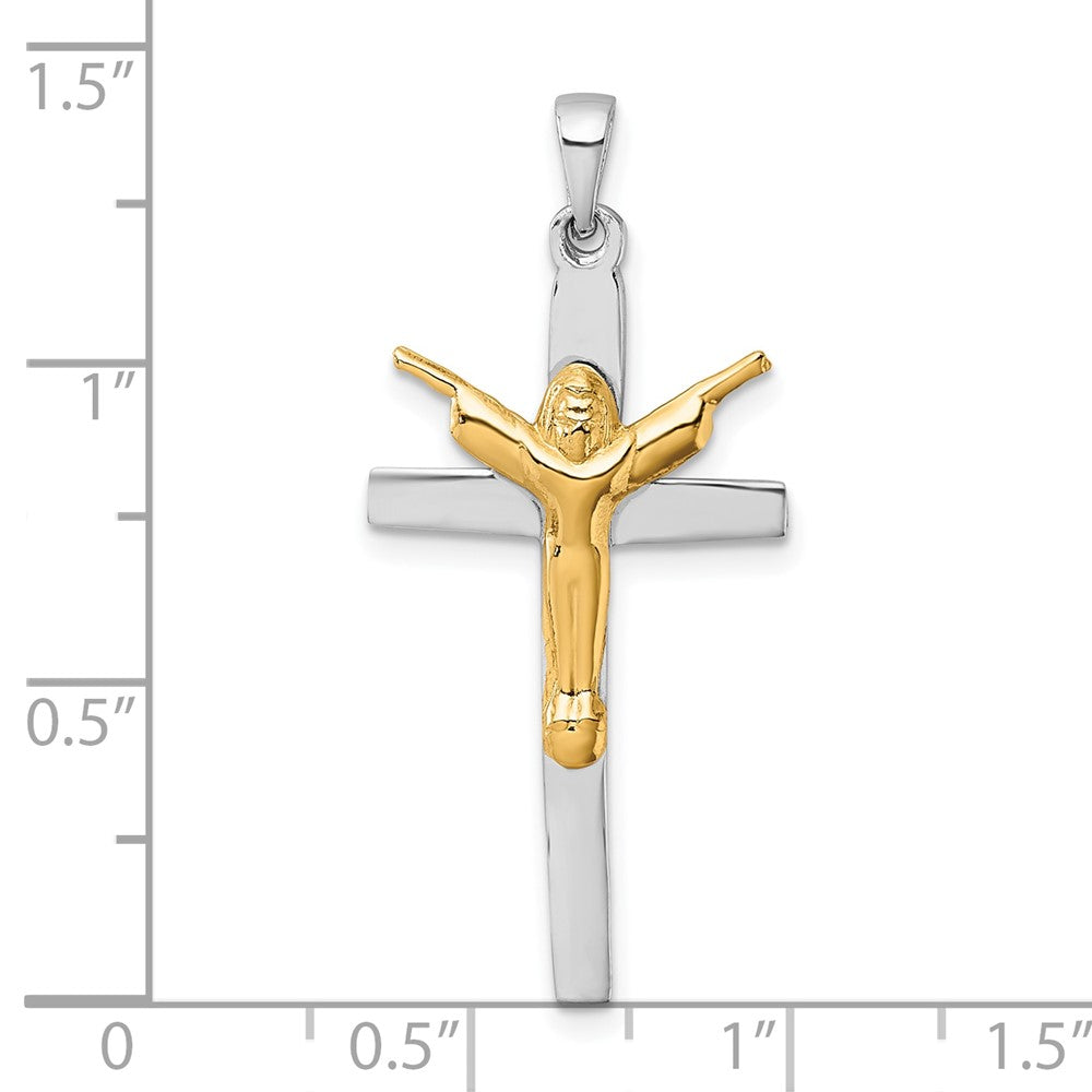 Sterling Silver RH-plated Gold-tone Crucifix with Raised Arms Pendant