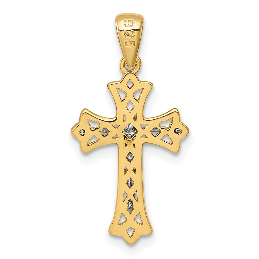 Sterling Silver Rhod-plated Gold-tone Polished Crucifix Cross Pendant