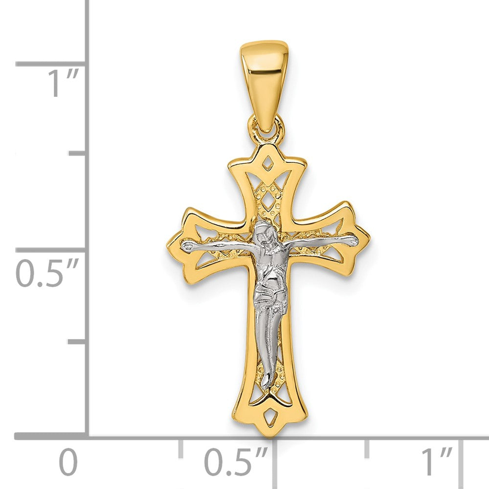 Sterling Silver Rhod-plated Gold-tone Polished Crucifix Cross Pendant