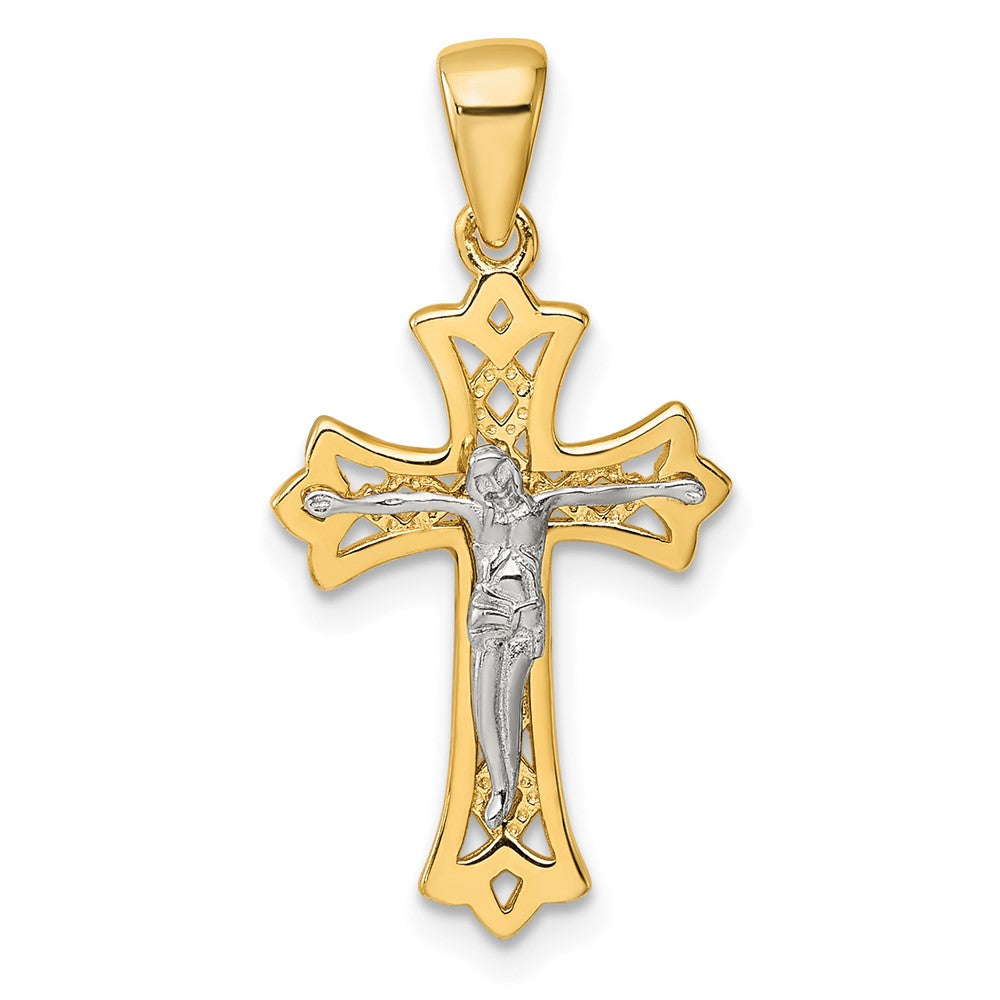 Sterling Silver Rhod-plated Gold-tone Polished Crucifix Cross Pendant