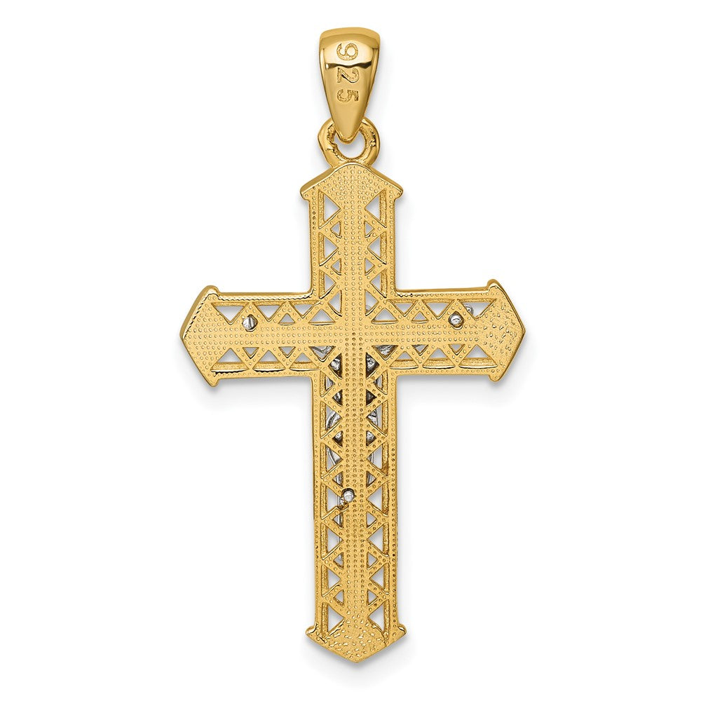 Sterling Silver Rhod-plated Gold-tone Polished Crucifix Cross Pendant