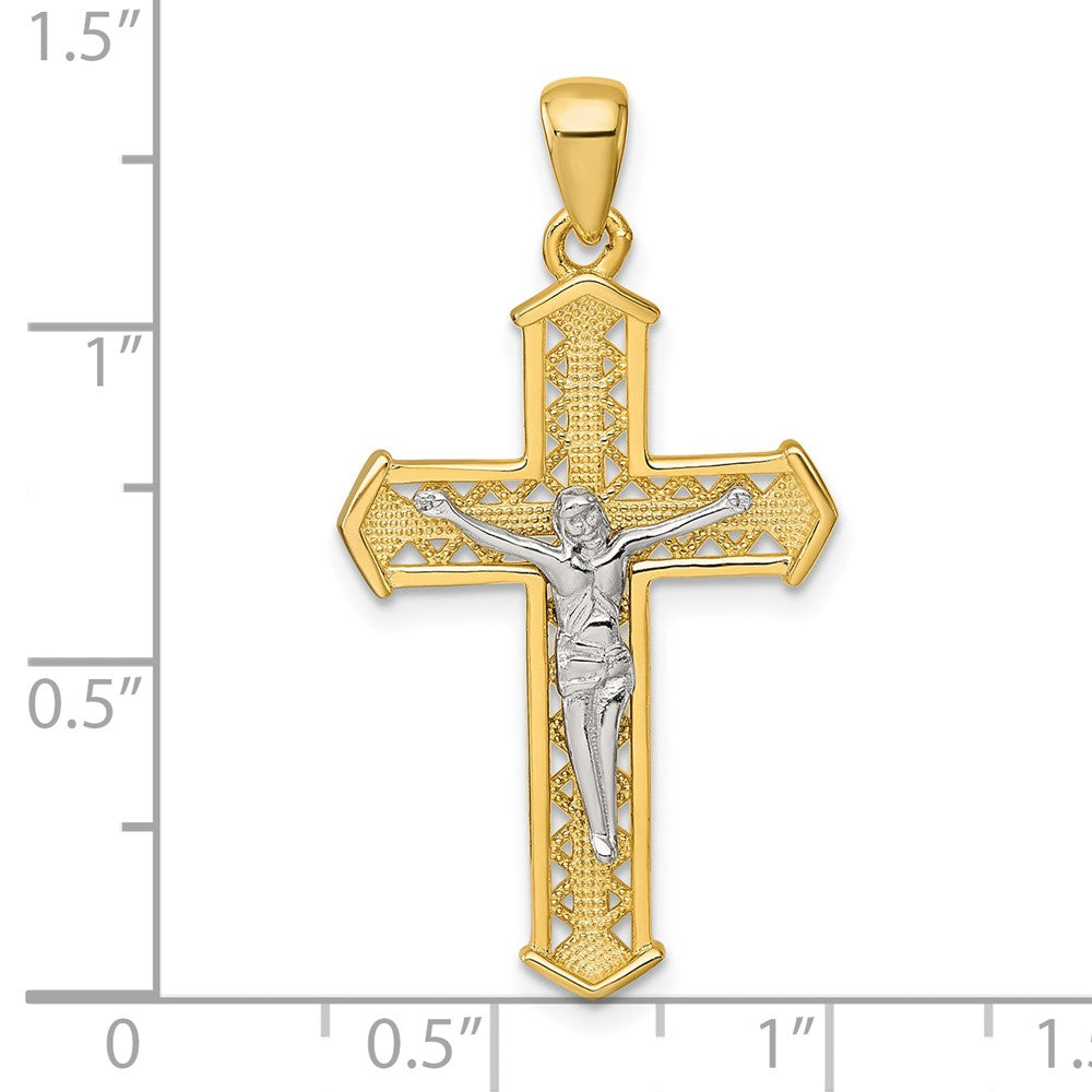 Sterling Silver Rhod-plated Gold-tone Polished Crucifix Cross Pendant