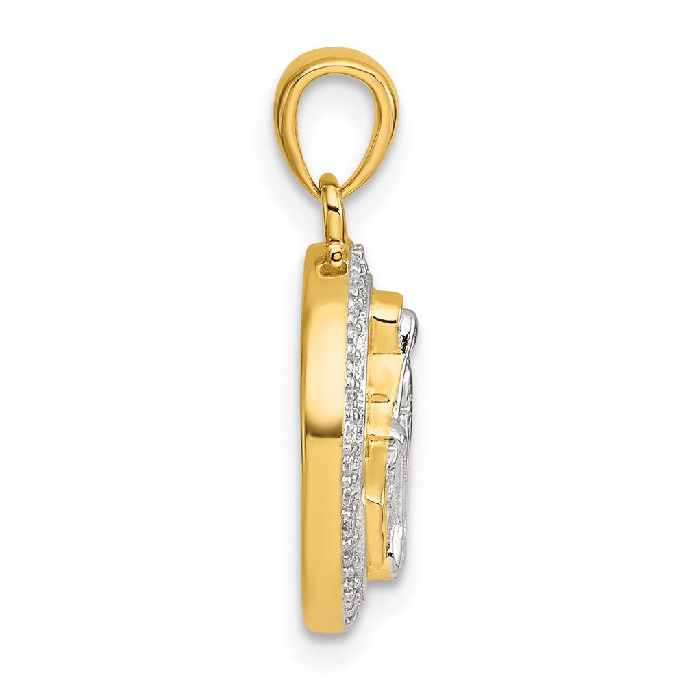 Sterling Silver Rhod-plated Gold-tone Polished CZ Miraculous Medal Pendant