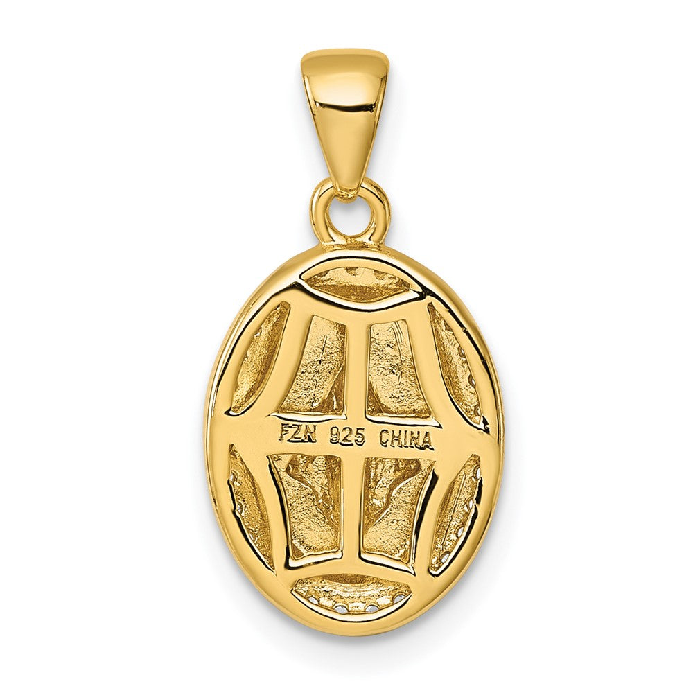 Sterling Silver Rhod-plated Gold-tone Polished CZ Miraculous Medal Pendant